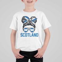 Scotland Messy Bun Hair Saltire Flag Ribbon Bow T Shirt For Kid Scottish Pride for Girls Women