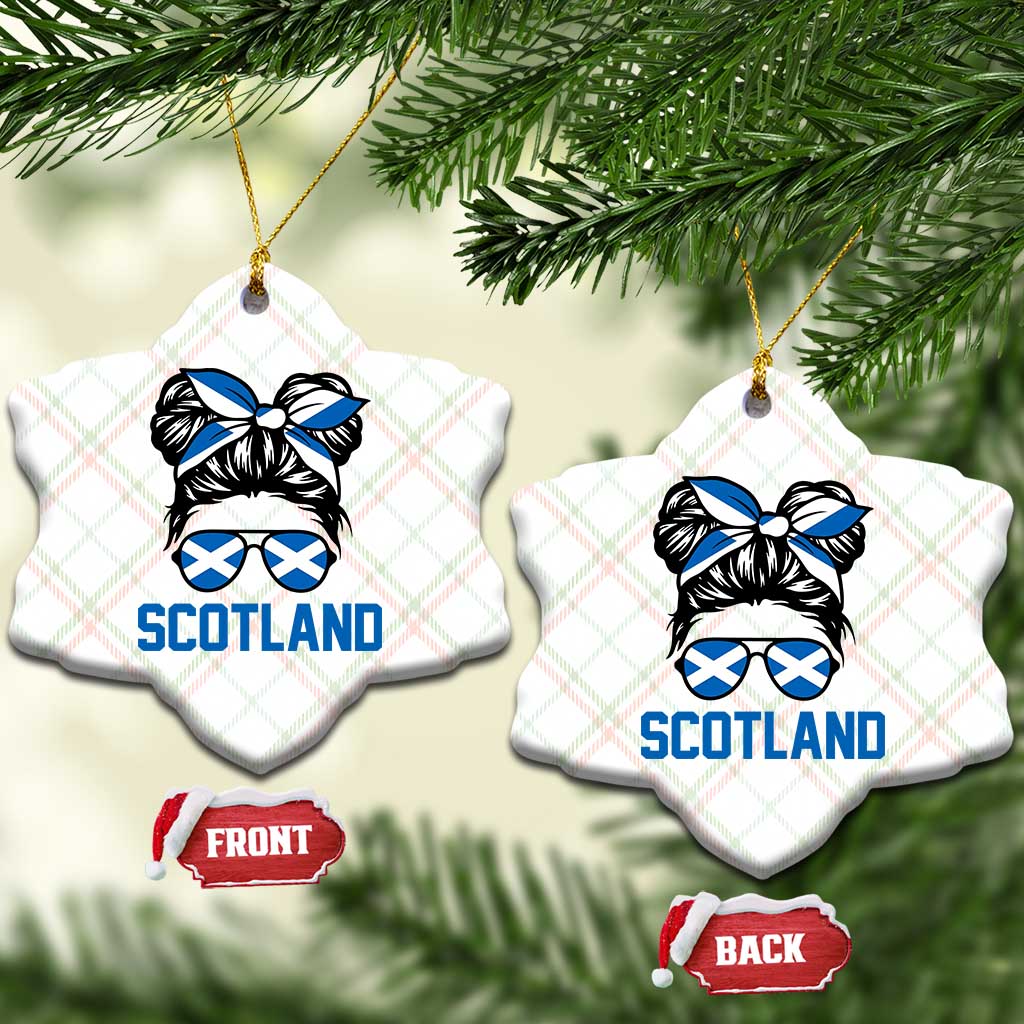 Scotland Messy Bun Hair Saltire Flag Ribbon Bow Ceramic Ornament Scottish Pride for Girls Women