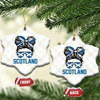 Scotland Messy Bun Hair Saltire Flag Ribbon Bow Ceramic Ornament Scottish Pride for Girls Women