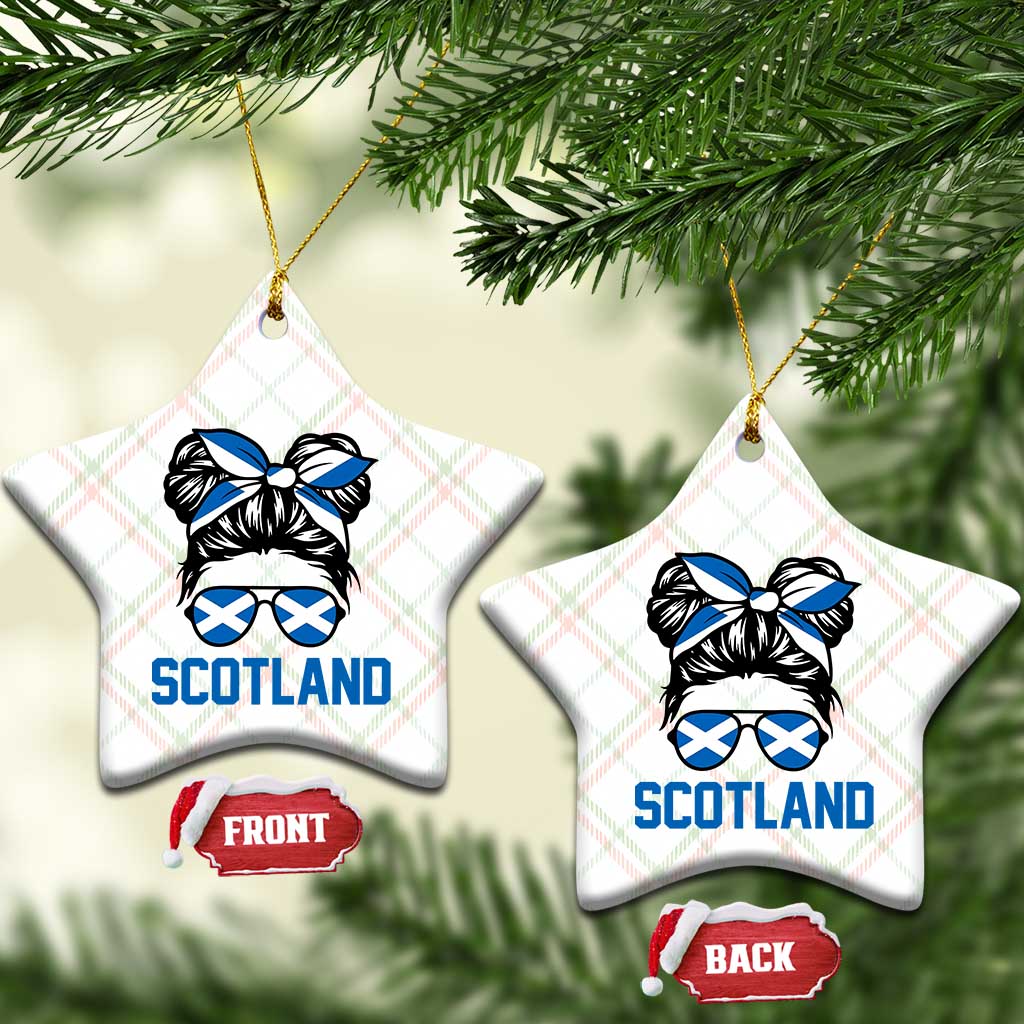 Scotland Messy Bun Hair Saltire Flag Ribbon Bow Ceramic Ornament Scottish Pride for Girls Women
