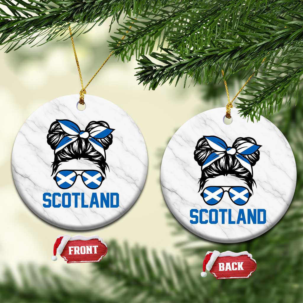 Scotland Messy Bun Hair Saltire Flag Ribbon Bow Ceramic Ornament Scottish Pride for Girls Women