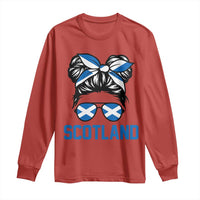 Scotland Messy Bun Hair Saltire Flag Ribbon Bow Long Sleeve Shirt Scottish Pride for Girls Women
