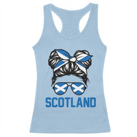 Scotland Messy Bun Hair Saltire Flag Ribbon Bow Racerback Tank Top Scottish Pride for Girls Women