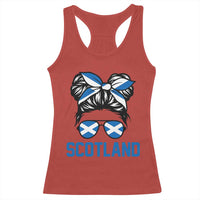 Scotland Messy Bun Hair Saltire Flag Ribbon Bow Racerback Tank Top Scottish Pride for Girls Women