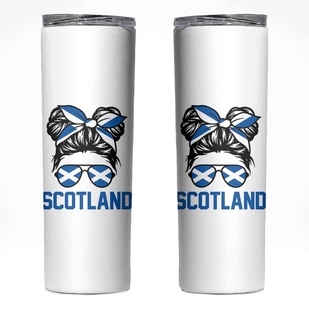 Scotland Messy Bun Hair Saltire Flag Ribbon Bow Skinny Tumbler Scottish Pride for Girls Women