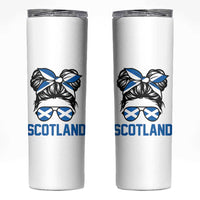Scotland Messy Bun Hair Saltire Flag Ribbon Bow Skinny Tumbler Scottish Pride for Girls Women