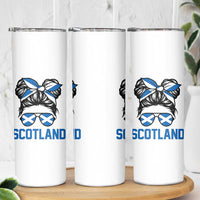 Scotland Messy Bun Hair Saltire Flag Ribbon Bow Skinny Tumbler Scottish Pride for Girls Women