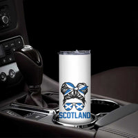 Scotland Messy Bun Hair Saltire Flag Ribbon Bow Skinny Tumbler Scottish Pride for Girls Women