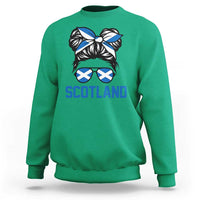 Scotland Messy Bun Hair Saltire Flag Ribbon Bow Sweatshirt Scottish Pride for Girls Women