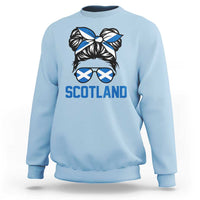 Scotland Messy Bun Hair Saltire Flag Ribbon Bow Sweatshirt Scottish Pride for Girls Women