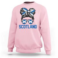 Scotland Messy Bun Hair Saltire Flag Ribbon Bow Sweatshirt Scottish Pride for Girls Women