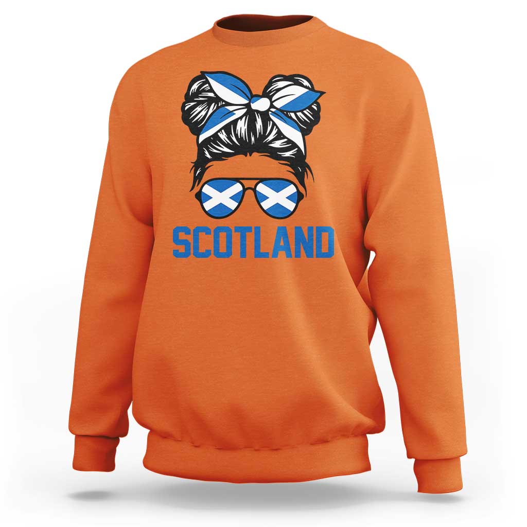 Scotland Messy Bun Hair Saltire Flag Ribbon Bow Sweatshirt Scottish Pride for Girls Women