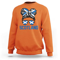 Scotland Messy Bun Hair Saltire Flag Ribbon Bow Sweatshirt Scottish Pride for Girls Women