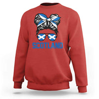 Scotland Messy Bun Hair Saltire Flag Ribbon Bow Sweatshirt Scottish Pride for Girls Women