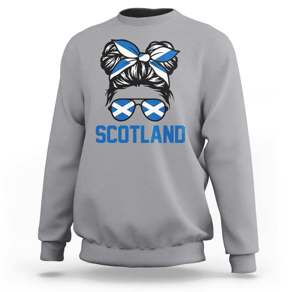 Scotland Messy Bun Hair Saltire Flag Ribbon Bow Sweatshirt Scottish Pride for Girls Women