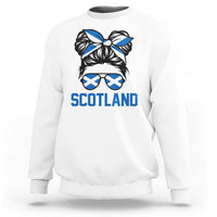 Scotland Messy Bun Hair Saltire Flag Ribbon Bow Sweatshirt Scottish Pride for Girls Women