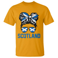 Scotland Messy Bun Hair Saltire Flag Ribbon Bow T Shirt Scottish Pride for Girls Women