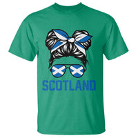 Scotland Messy Bun Hair Saltire Flag Ribbon Bow T Shirt Scottish Pride for Girls Women