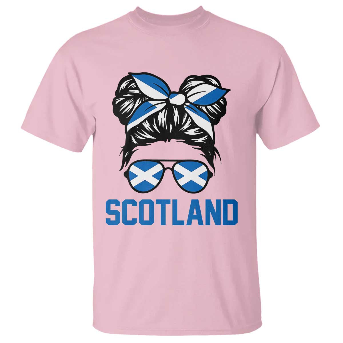 Scotland Messy Bun Hair Saltire Flag Ribbon Bow T Shirt Scottish Pride for Girls Women