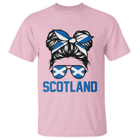 Scotland Messy Bun Hair Saltire Flag Ribbon Bow T Shirt Scottish Pride for Girls Women
