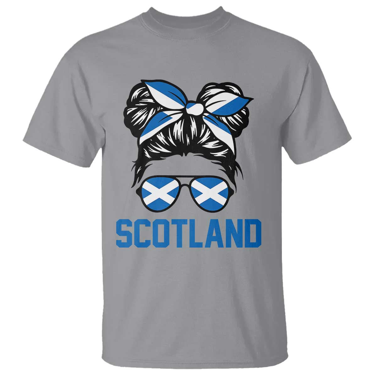 Scotland Messy Bun Hair Saltire Flag Ribbon Bow T Shirt Scottish Pride for Girls Women