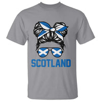 Scotland Messy Bun Hair Saltire Flag Ribbon Bow T Shirt Scottish Pride for Girls Women