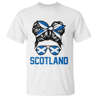 Scotland Messy Bun Hair Saltire Flag Ribbon Bow T Shirt Scottish Pride for Girls Women