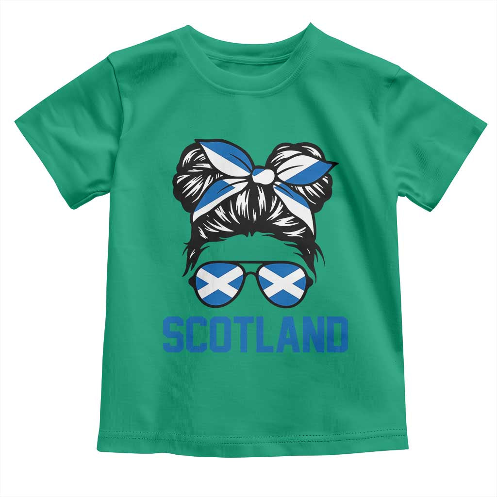 Scotland Messy Bun Hair Saltire Flag Ribbon Bow Toddler T Shirt Scottish Pride for Girls Women
