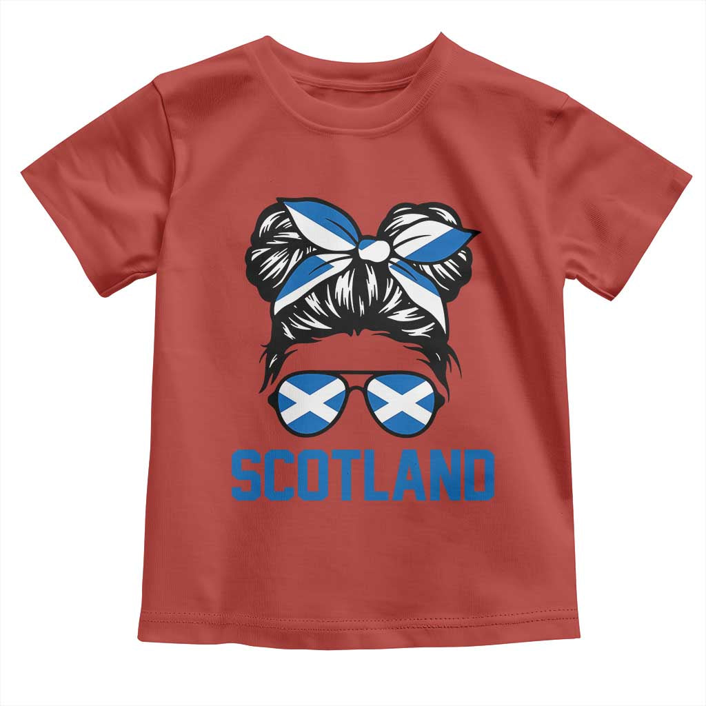 Scotland Messy Bun Hair Saltire Flag Ribbon Bow Toddler T Shirt Scottish Pride for Girls Women