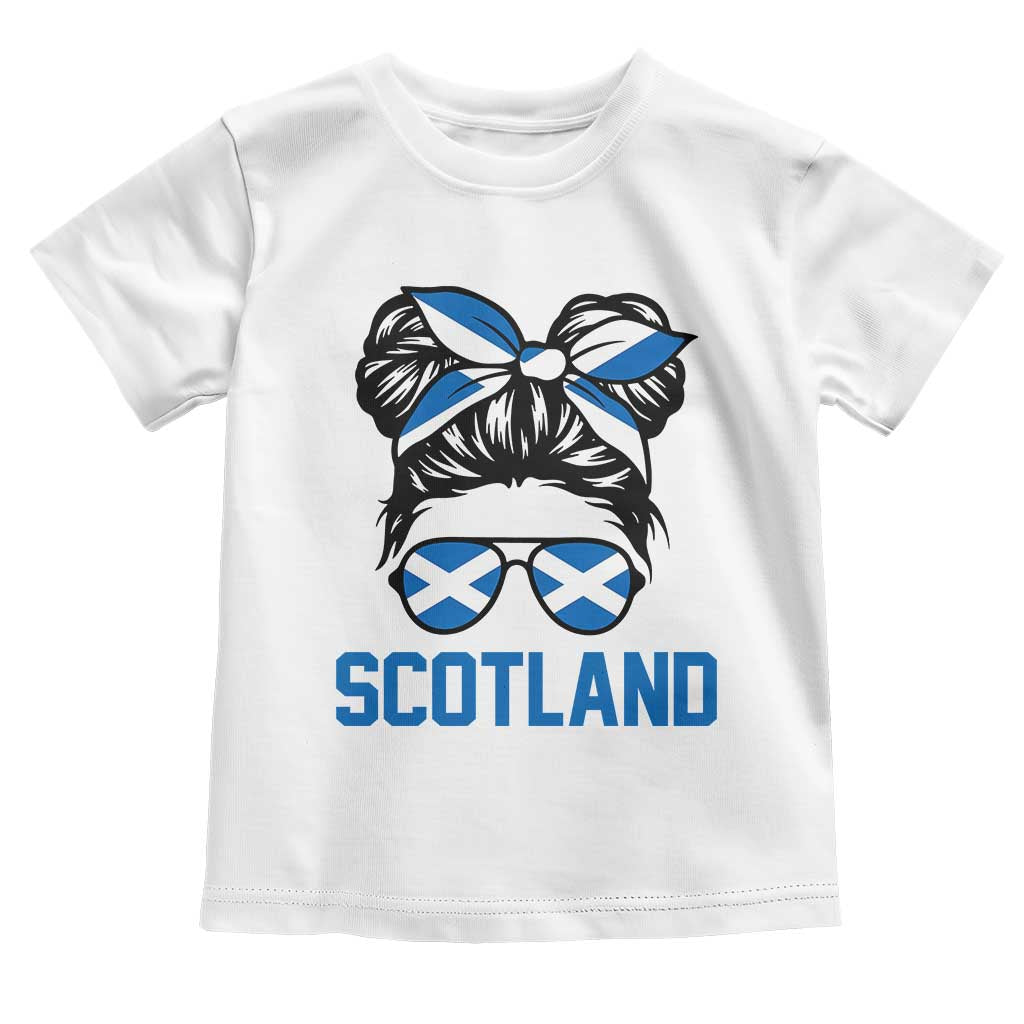 Scotland Messy Bun Hair Saltire Flag Ribbon Bow Toddler T Shirt Scottish Pride for Girls Women