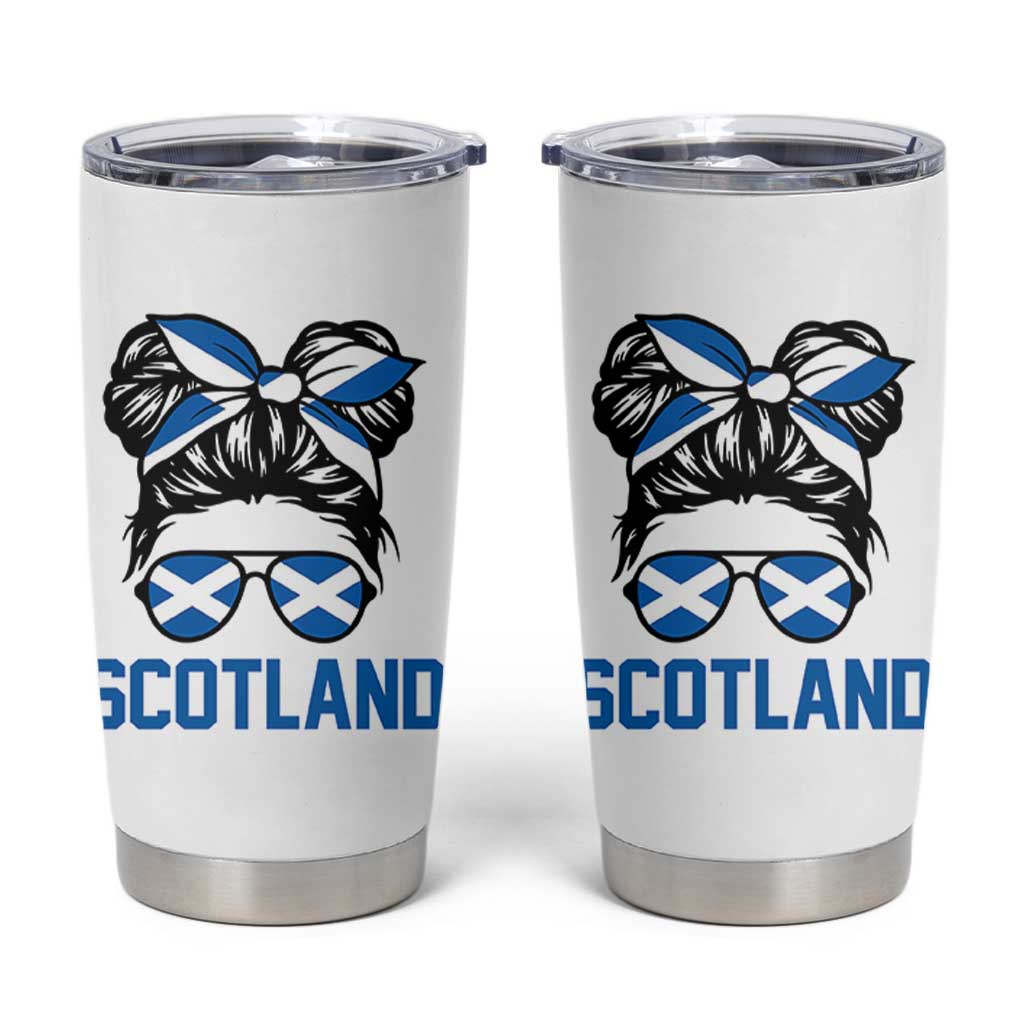 Scotland Messy Bun Hair Saltire Flag Ribbon Bow Tumbler Cup Scottish Pride for Girls Women