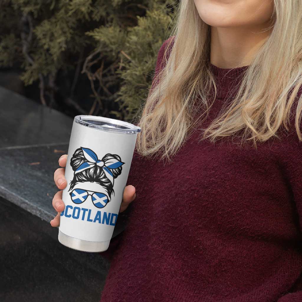 Scotland Messy Bun Hair Saltire Flag Ribbon Bow Tumbler Cup Scottish Pride for Girls Women