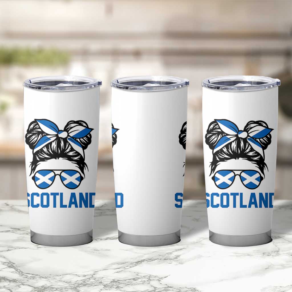 Scotland Messy Bun Hair Saltire Flag Ribbon Bow Tumbler Cup Scottish Pride for Girls Women