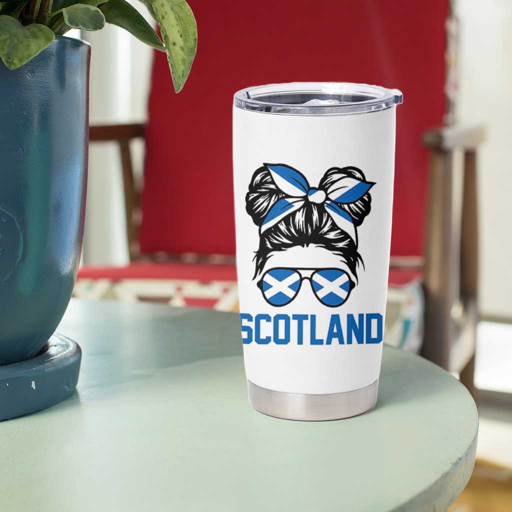 Scotland Messy Bun Hair Saltire Flag Ribbon Bow Tumbler Cup Scottish Pride for Girls Women
