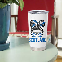 Scotland Messy Bun Hair Saltire Flag Ribbon Bow Tumbler Cup Scottish Pride for Girls Women