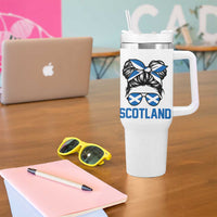 Scotland Messy Bun Hair Saltire Flag Ribbon Bow Tumbler With Handle Scottish Pride for Girls Women