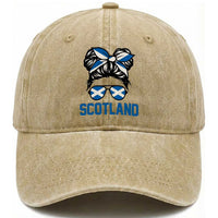 Scotland Messy Bun Hair Saltire Flag Ribbon Bow Washed Cotton Baseball Cap Scottish Pride for Girls Women
