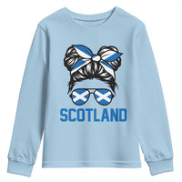 Scotland Messy Bun Hair Saltire Flag Ribbon Bow Youth Sweatshirt Scottish Pride for Girls Women
