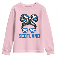 Scotland Messy Bun Hair Saltire Flag Ribbon Bow Youth Sweatshirt Scottish Pride for Girls Women