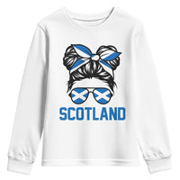 Scotland Messy Bun Hair Saltire Flag Ribbon Bow Youth Sweatshirt Scottish Pride for Girls Women