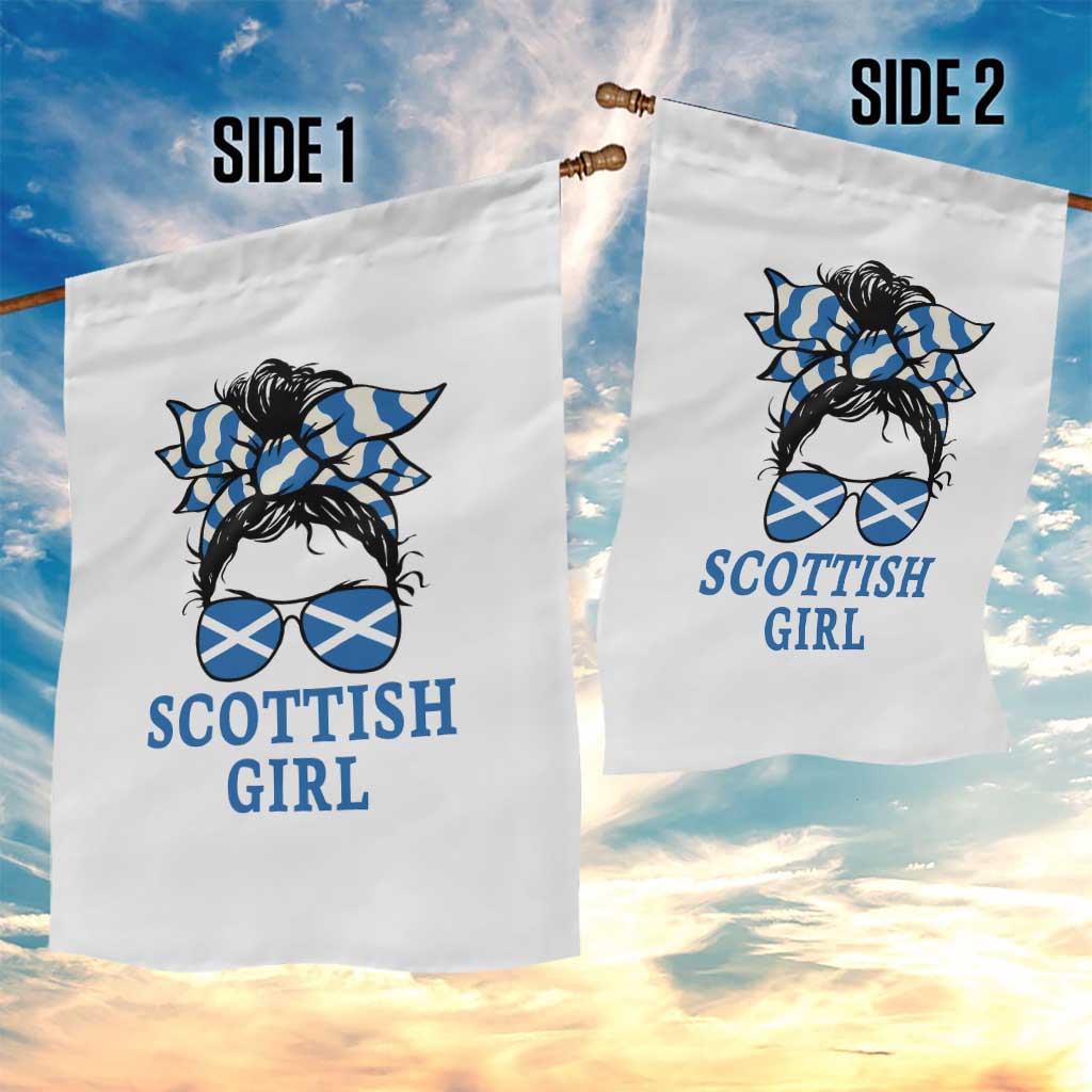 Scottish Girl Messy Bun Hair Saltire Flag Ribbon Bow Garden Flag Scotland Pride for Girls Women