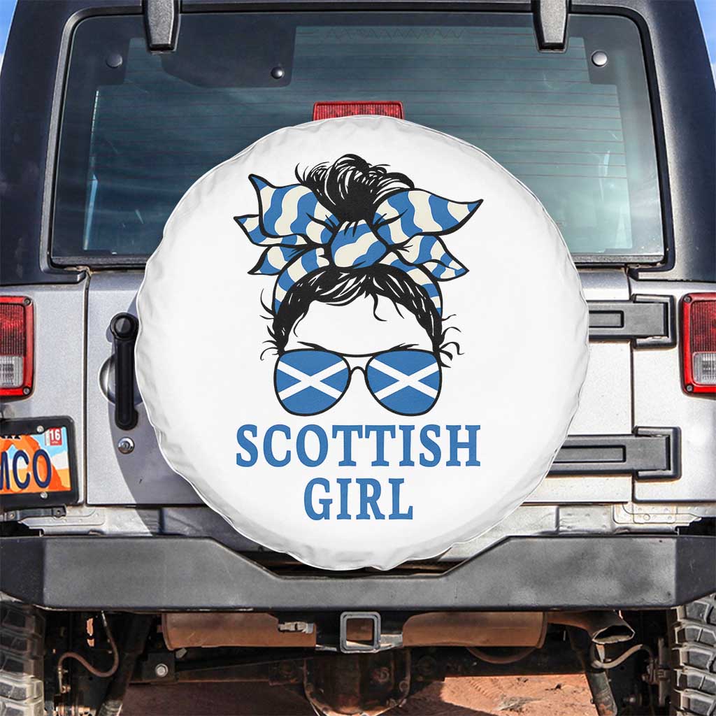 Scottish Girl Messy Bun Hair Saltire Flag Ribbon Bow Spare Tire Cover Scotland Pride for Girls Women