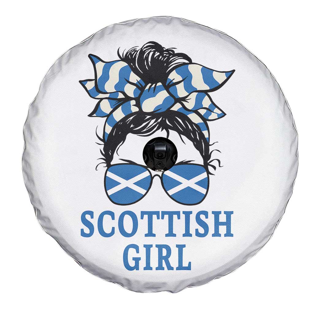 Scottish Girl Messy Bun Hair Saltire Flag Ribbon Bow Spare Tire Cover Scotland Pride for Girls Women