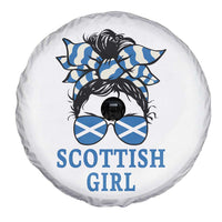 Scottish Girl Messy Bun Hair Saltire Flag Ribbon Bow Spare Tire Cover Scotland Pride for Girls Women