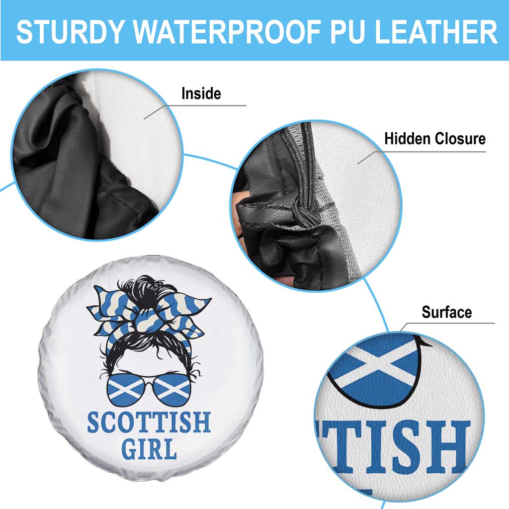 Scottish Girl Messy Bun Hair Saltire Flag Ribbon Bow Spare Tire Cover Scotland Pride for Girls Women