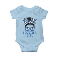 Scottish Girl Messy Bun Hair Saltire Flag Ribbon Bow Baby Onesie Scotland Pride for Girls Women