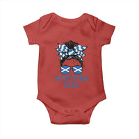 Scottish Girl Messy Bun Hair Saltire Flag Ribbon Bow Baby Onesie Scotland Pride for Girls Women
