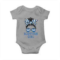 Scottish Girl Messy Bun Hair Saltire Flag Ribbon Bow Baby Onesie Scotland Pride for Girls Women