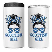 Scottish Girl Messy Bun Hair Saltire Flag Ribbon Bow 4 in 1 Can Cooler Tumbler Scotland Pride for Girls Women