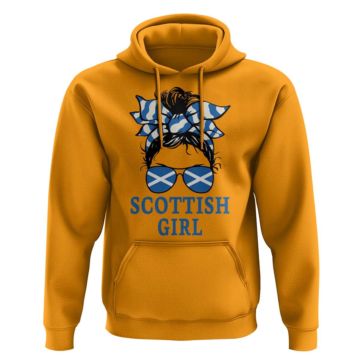 Scottish Girl Messy Bun Hair Saltire Flag Ribbon Bow Hoodie Scotland Pride for Girls Women